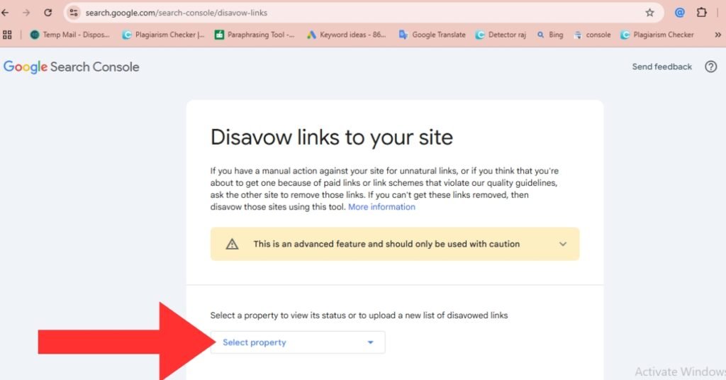 google disavow file submission interface